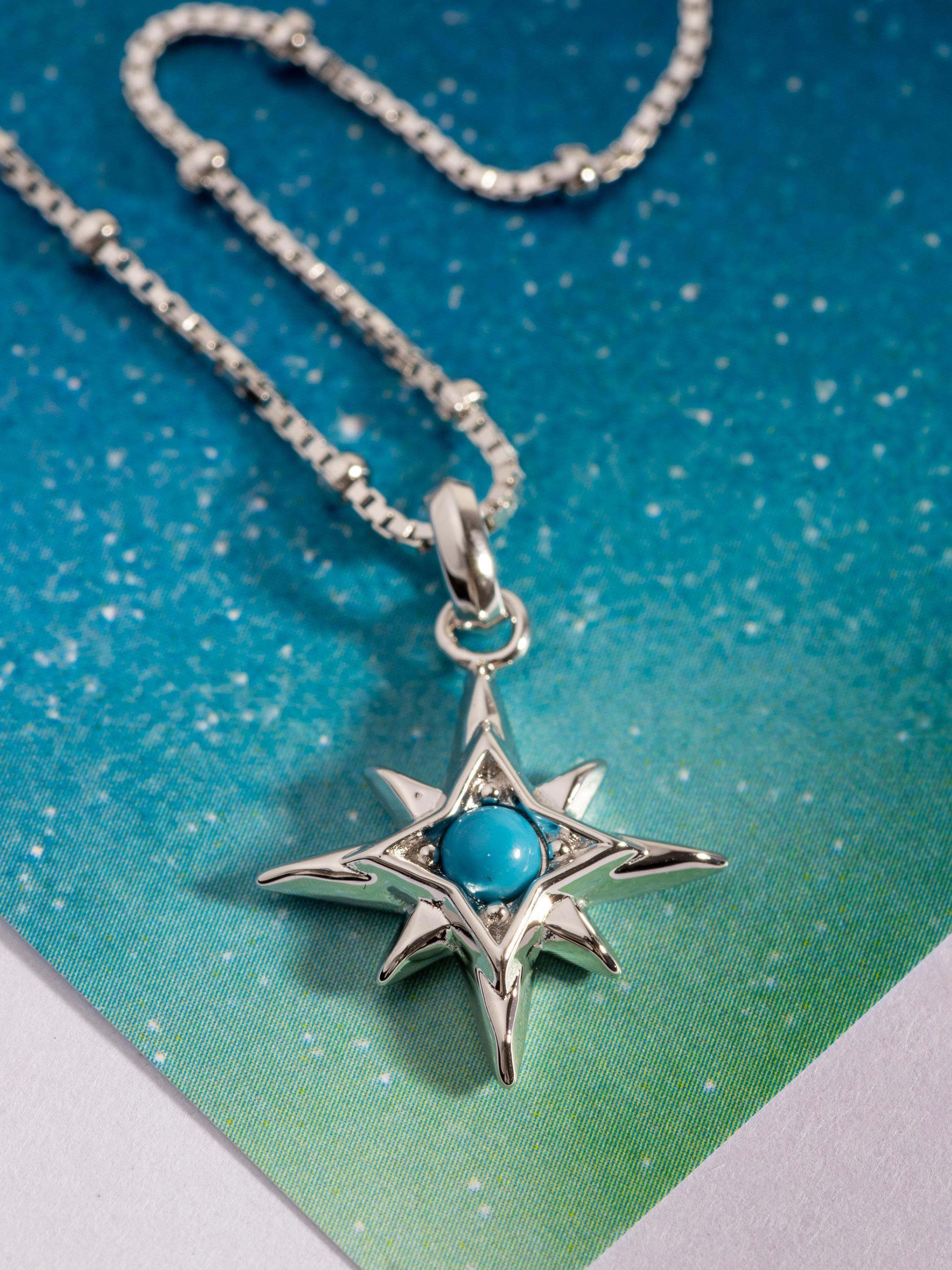 Product image 4 of 5, which shows Kit Heath Céleste Aurora Birthstone Crystal Necklace, Silver/Turqouise