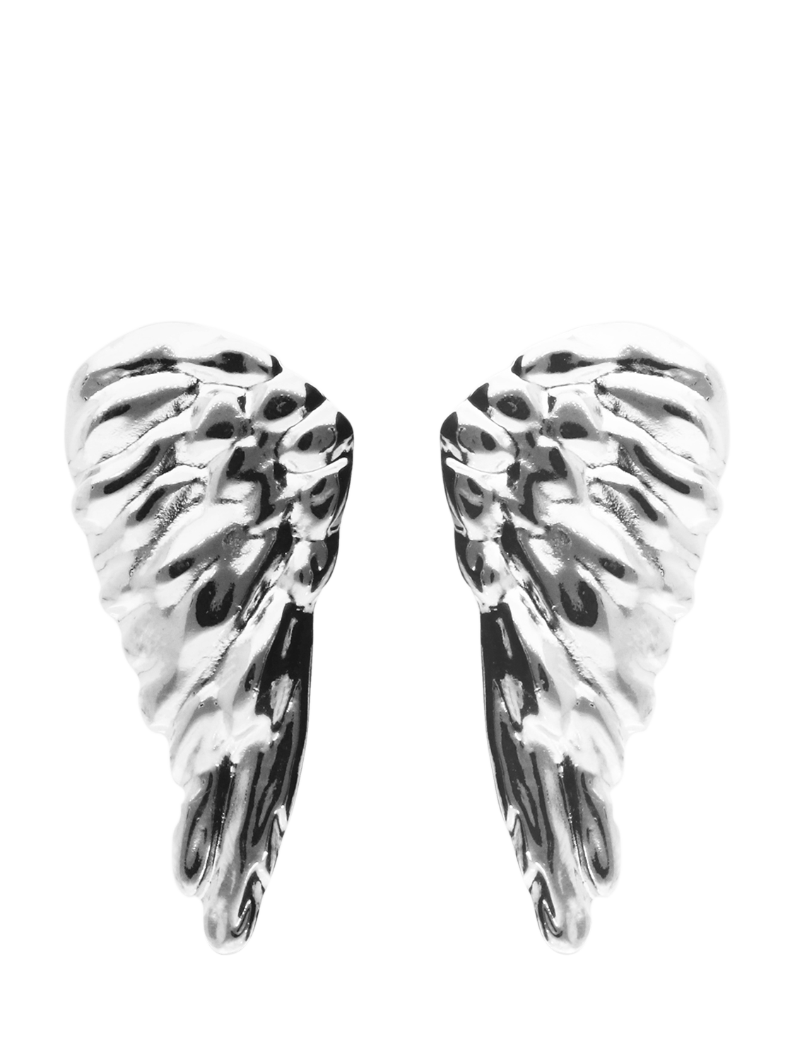 Product image 1 of 3, which shows UNOde50 Be Invincible Textured Wing Earrings, Silver