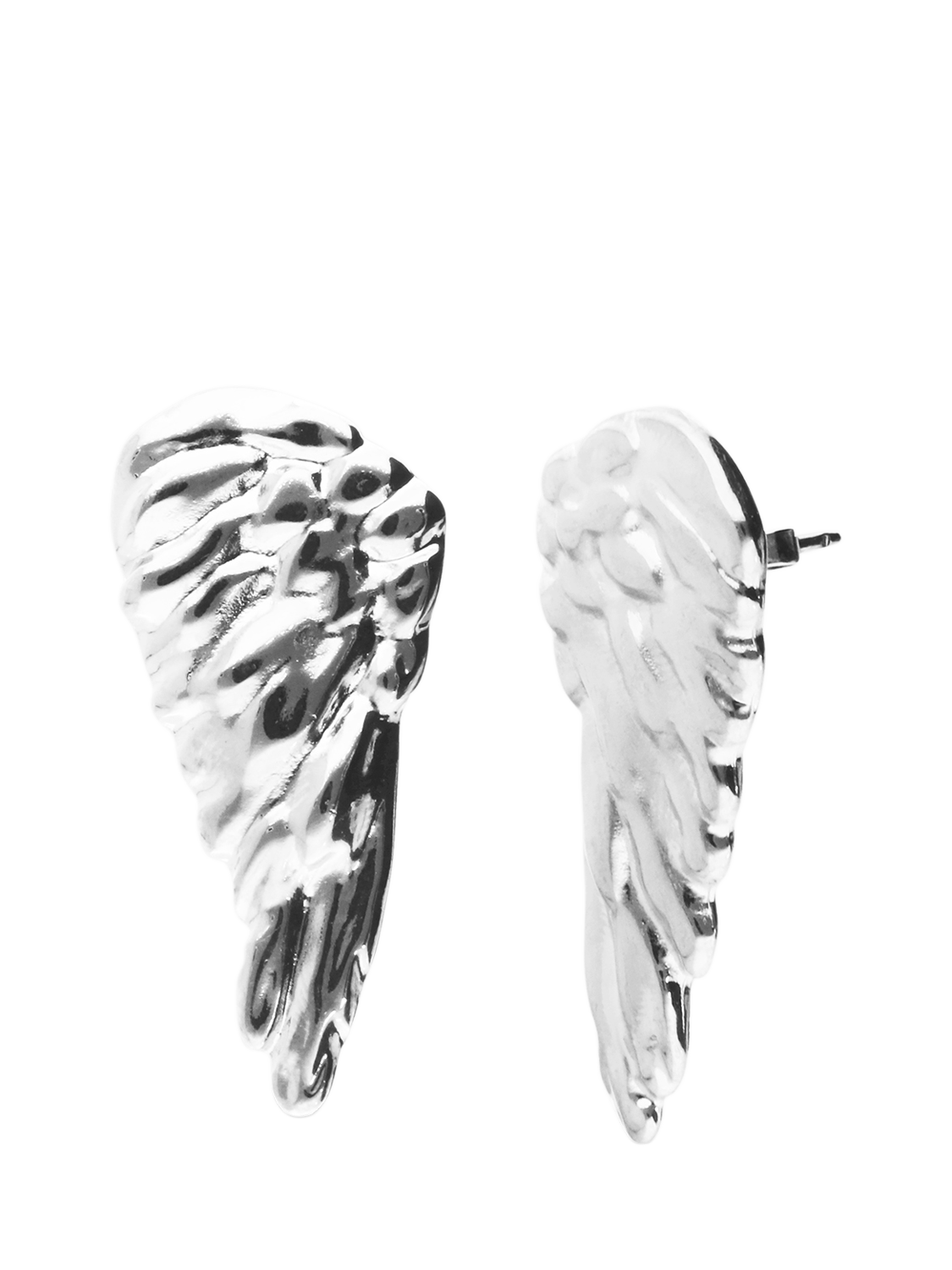 Product image 3 of 3, which shows UNOde50 Be Invincible Textured Wing Earrings, Silver