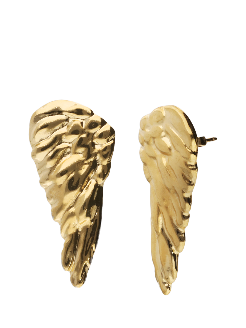 Product image 3 of 3, which shows UNOde50 Be Invincible Textured Wing Earrings, Gold