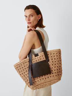 John Lewis Raffia Tote Bag, Brown - view 2, Brown