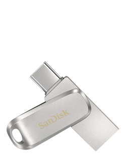 SanDisk Ultra Dual Drive Luxe USB-C & USB-A Flash Drive, 128GB, Silver, Silver