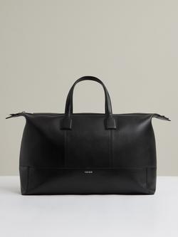 Reiss Casey Leather Holdall Bag, Black, Black