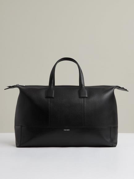 Reiss Casey Leather Holdall Bag, Black, Black
