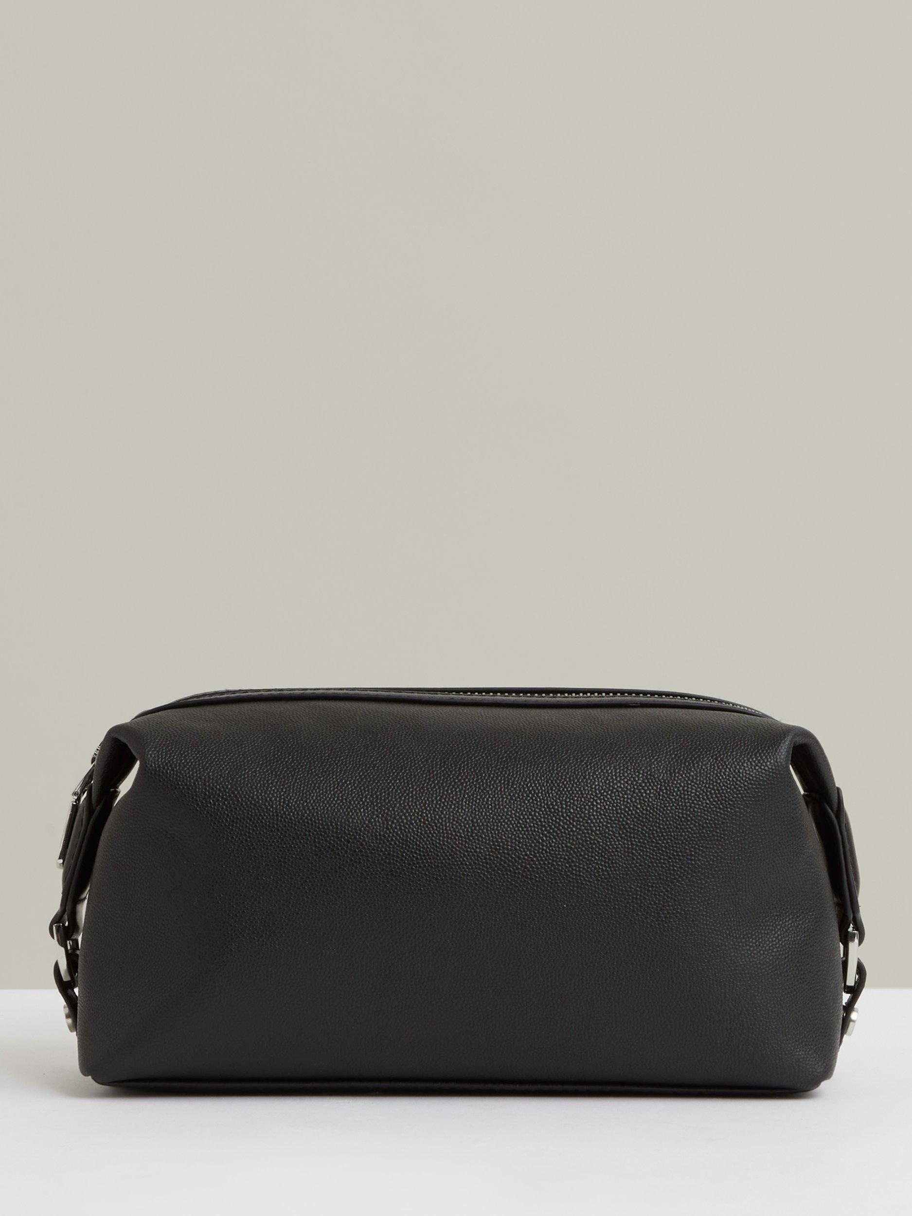 Product image 1 of 3, which shows Reiss Cillian Leather Wash Bag, Black