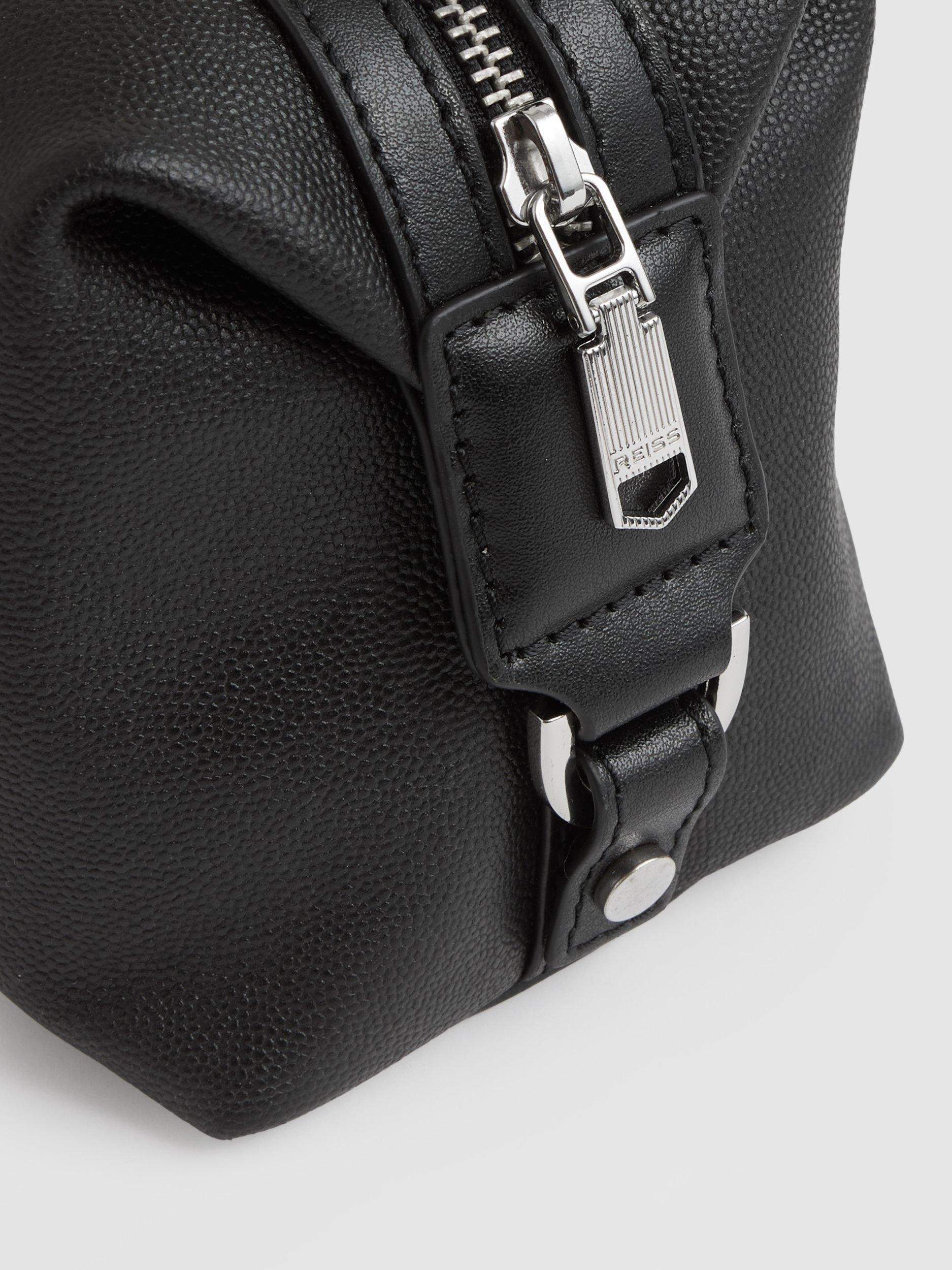 Product image 2 of 3, which shows Reiss Cillian Leather Wash Bag, Black