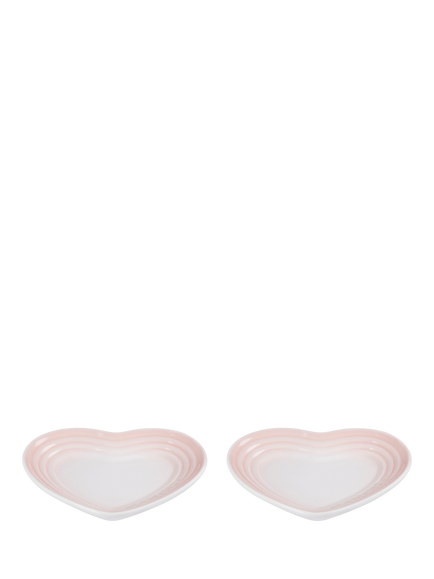 Le Creuset Stoneware Heart Plates, Set of 2, 14cm, Cerise, Shell Pink