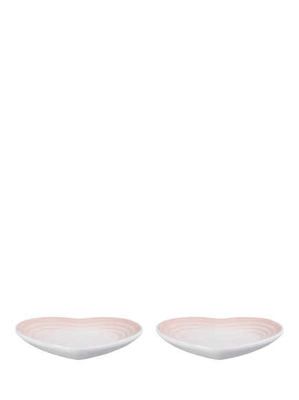 Le Creuset Stoneware Heart Plates, Set of 2, 14cm, Cerise - view 2, Shell Pink