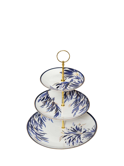 Sara Miller Anniversary Collection Fine China 3-Tier Cake Stand, Blue, Multi