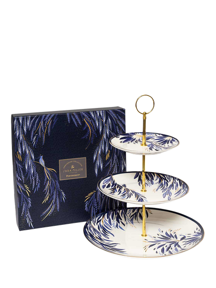 Sara Miller Anniversary Collection Fine China 3-Tier Cake Stand, Blue - view 2, Multi
