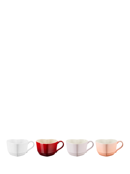 Le Creuset Stoneware Heart Mugs, Set of 4, 220ml, Multi, Multi