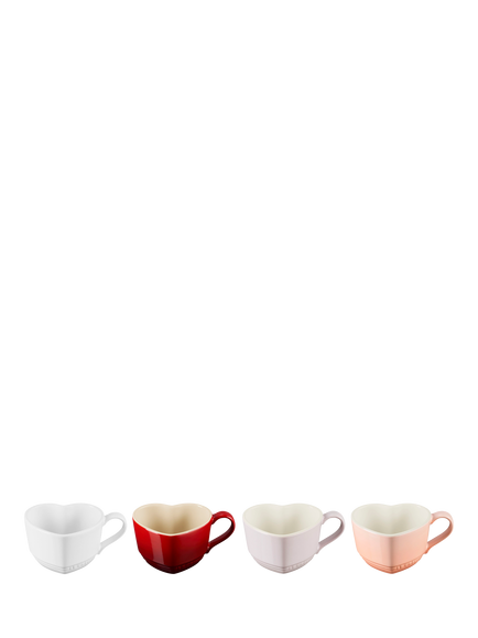 Le Creuset Stoneware Heart Mugs, Set of 4, 220ml, Multi - view 2, Multi