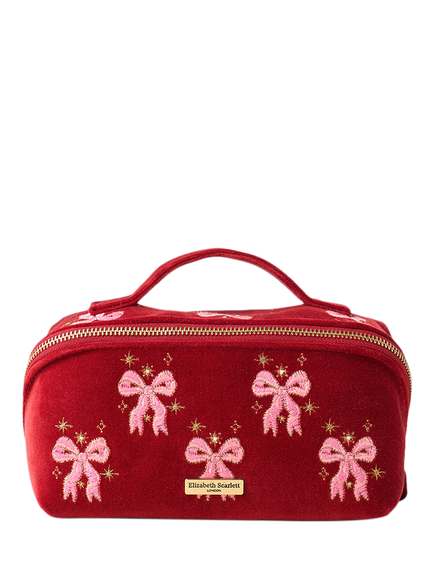 Elizabeth Scarlett Dazzling Bow Lay Flat Makeup Bag, Red, Red