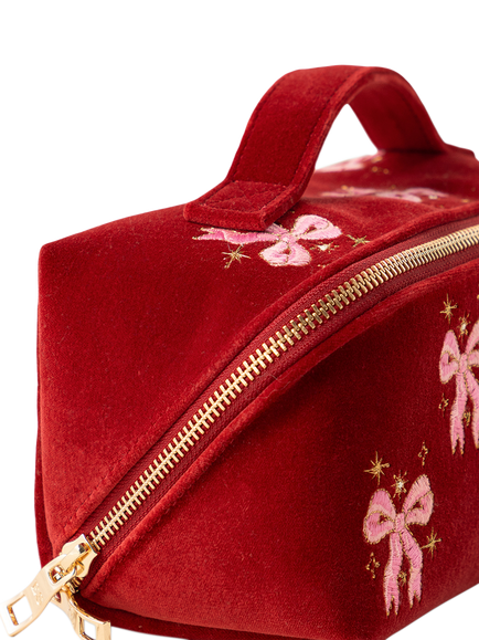 Elizabeth Scarlett Dazzling Bow Lay Flat Makeup Bag, Red - view 2, Red