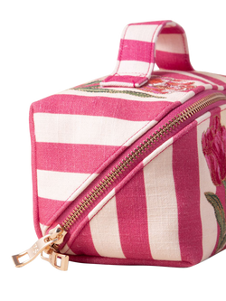Elizabeth Scarlett Tulip Stripe Lay Flat Makeup Bag, Pink Stripe - view 2, Pink Stripe