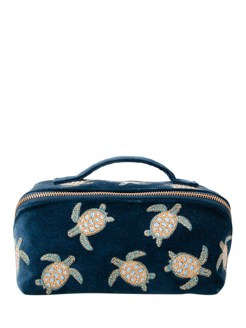 Product image 1 of 5, which shows Elizabeth Scarlett Turtle Lay Flat Makeup Bag, Navy