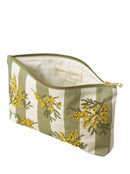 Elizabeth Scarlett Mimosa Stripe Everyday Pouch, Green Stripe - view 2, Green Stripe