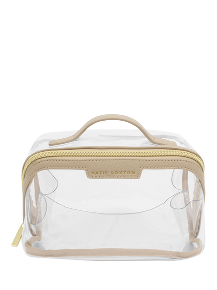 Katie Loxton Clear Lay Flat Makeup Bag, Light Taupe, Light Taupe