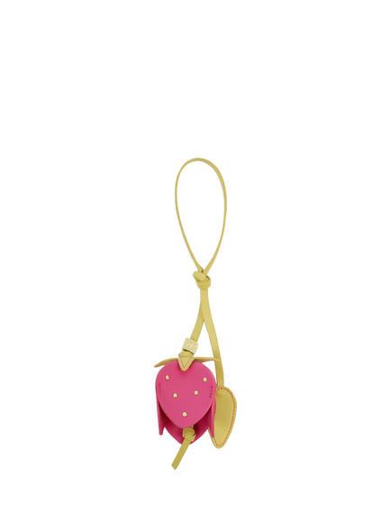 Katie Loxton Faux Leather Strawberry Bag Charm, Chartreuse Magenta, Chartreuse Magenta