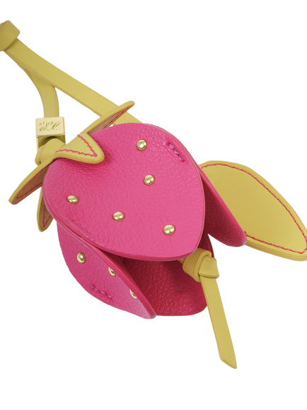 Katie Loxton Faux Leather Strawberry Bag Charm, Chartreuse Magenta - view 2, Chartreuse Magenta