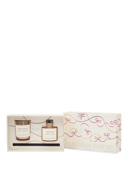 Katie Loxton Friend Mini English Pear & White Tea Home Fragrance Gift Set, Pink