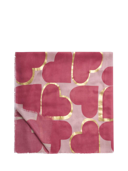Katie Loxton Foil Heart Print Scarf, Raspberry / Gold, Raspberry / Gold