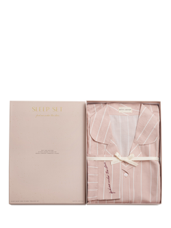 Katie Loxton Stripe Button Down Long Pyjama Set, Pink Stripe, Pink Stripe