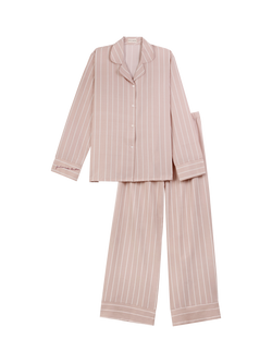 Katie Loxton Stripe Button Down Long Pyjama Set, Pink Stripe - view 2, Pink Stripe