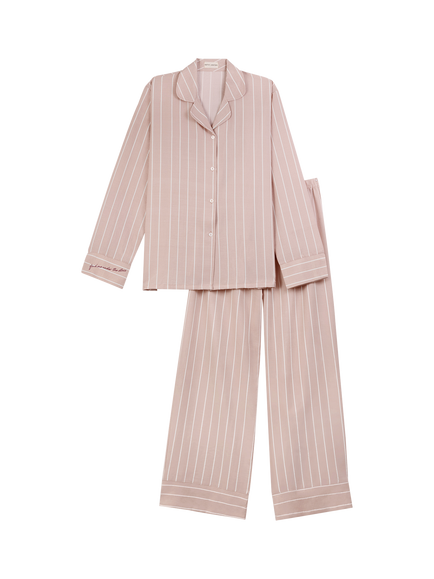 Katie Loxton Stripe Button Down Long Pyjama Set, Pink Stripe - view 2, Pink Stripe