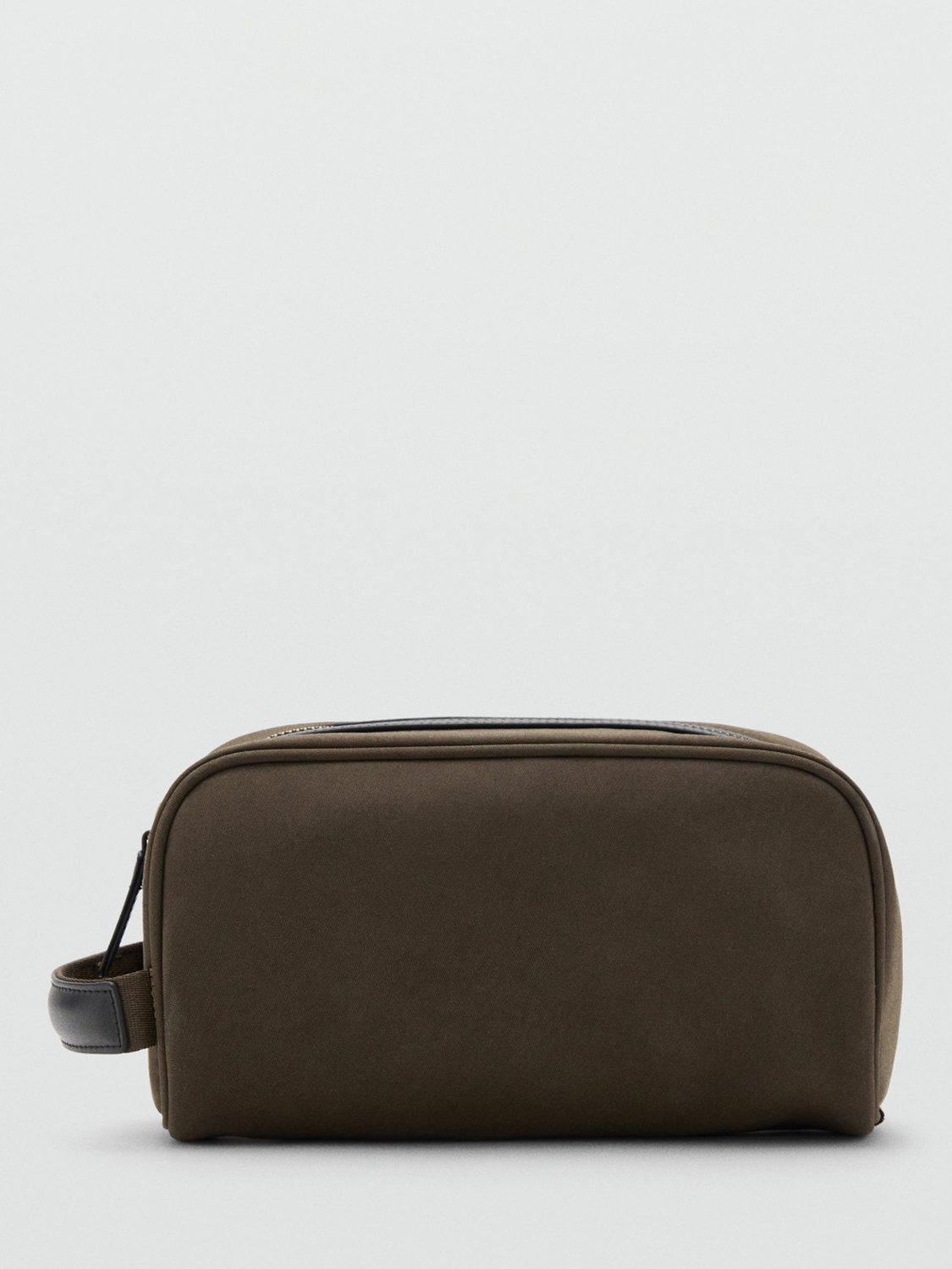 Product image 1 of 4, which shows Mango Leather Blend Wash Bag, Khaki