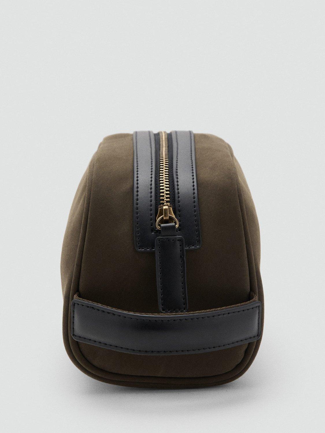 Product image 3 of 4, which shows Mango Leather Blend Wash Bag, Khaki