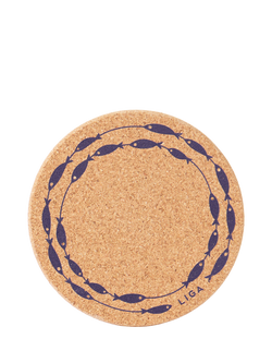 LIGA Cork Fish on Line Round Coasters, Set of 4, Natural, Natural