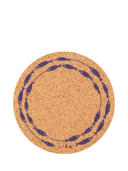 LIGA Cork Fish on Line Round Coasters, Set of 4, Natural, Natural