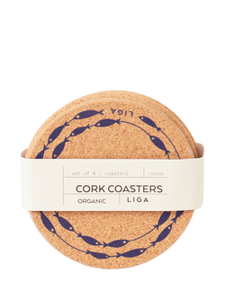 LIGA Cork Fish on Line Round Coasters, Set of 4, Natural - view 2, Natural