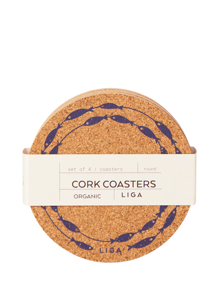 LIGA Cork Fish on Line Round Coasters, Set of 4, Natural - view 2, Natural