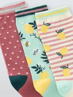 John Lewis Atlas Bee Ankle Socks, Pack of 3, Multi - view 2, Multi