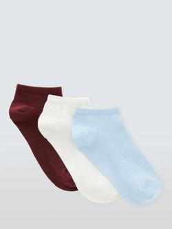 John Lewis Textured Trainer Socks, Pack of 3, Burgundy, Burgundy