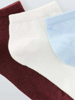 John Lewis Textured Trainer Socks, Pack of 3, Burgundy - view 2, Burgundy