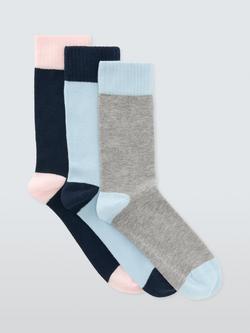 John Lewis Deep Welt Ankle Socks, Pack of 3, Blue Multi, Blue Multi