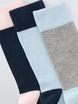 John Lewis Deep Welt Ankle Socks, Pack of 3, Blue Multi - view 2, Blue Multi