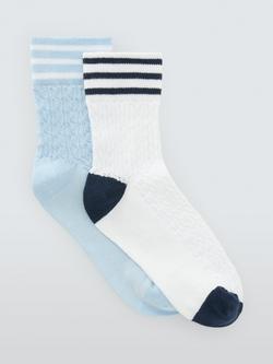 John Lewis Textured Stripe Ankle Socks, Pack of 2, Blue Multi, Blue Multi
