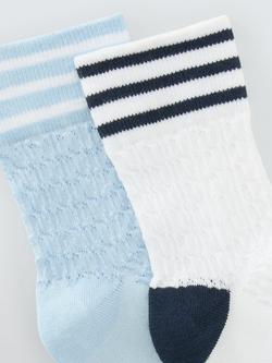 John Lewis Textured Stripe Ankle Socks, Pack of 2, Blue Multi - view 2, Blue Multi