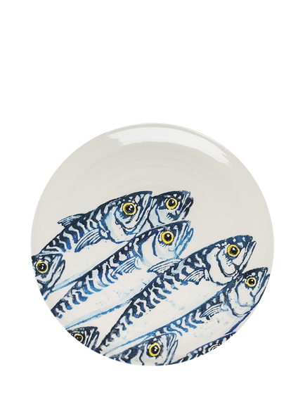 BlissHome Creatures Mackerel Round Earthenware Platter, 36cm, White/Blue, Blue