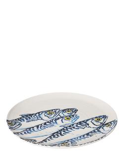 BlissHome Creatures Mackerel Round Earthenware Platter, 36cm, White/Blue - view 2, Blue