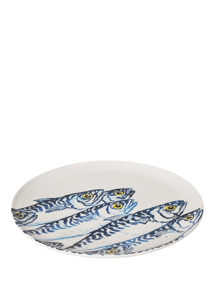 BlissHome Creatures Mackerel Round Earthenware Platter, 36cm, White/Blue - view 2, Blue