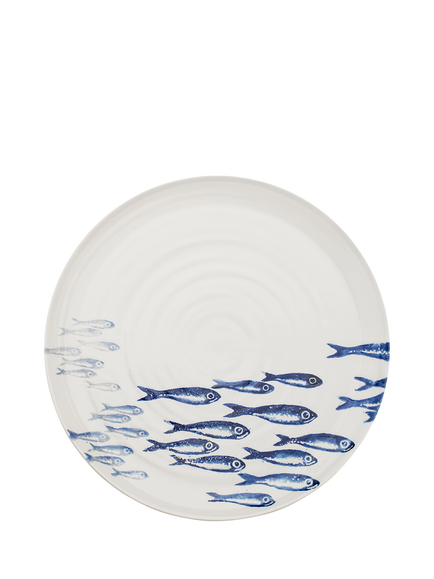 BlissHome Creatures Sardines Round Earthenware Platter, 36cm, White/Blue, Blue