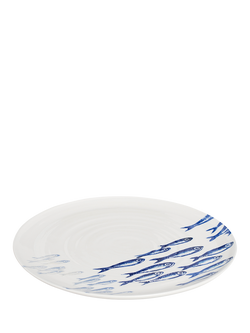 BlissHome Creatures Sardines Round Earthenware Platter, 36cm, White/Blue - view 2, Blue
