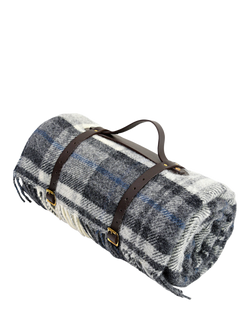 Tweedmill Polo Square Wool Check Picnic Rug, 145cm, Grey, Grey