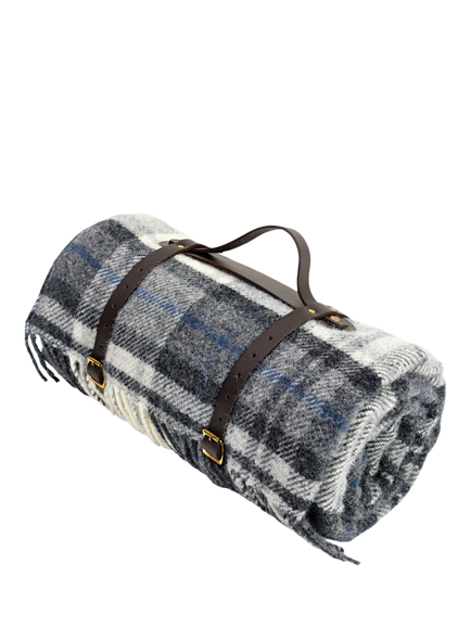 Tweedmill Polo Square Wool Check Picnic Rug, 145cm, Grey, Grey