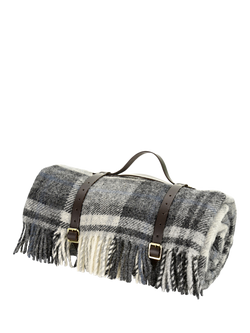 Tweedmill Polo Square Wool Check Picnic Rug, 145cm, Grey - view 2, Grey